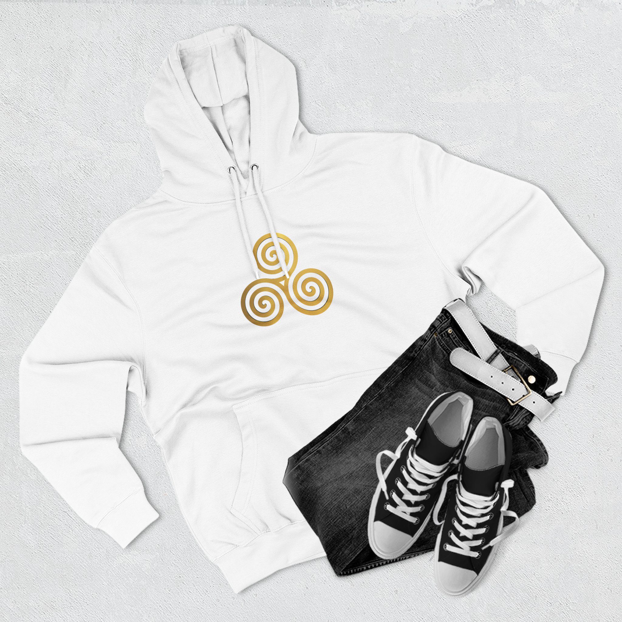Cozy Three-Panel Fleece Hoodie, Spiral Design Sweatshirt, Unisex Pullover, Perfect for Fall, Gift for Friends, Relaxing Days - Image 2