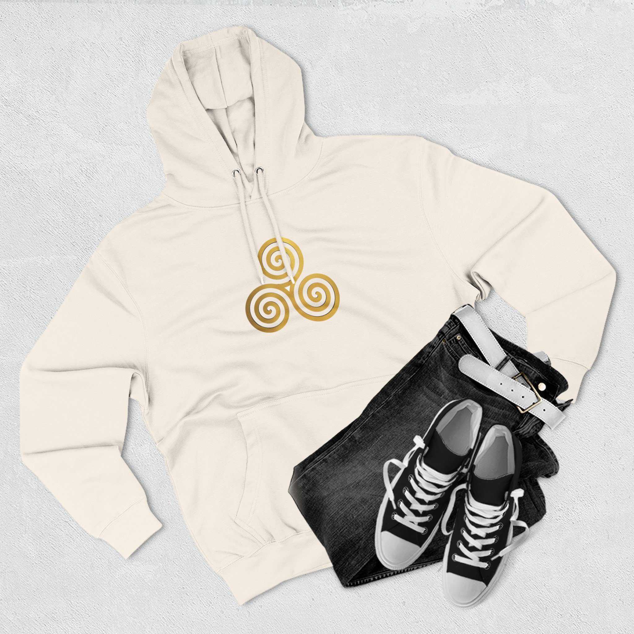 Cozy Three-Panel Fleece Hoodie, Spiral Design Sweatshirt, Unisex Pullover, Perfect for Fall, Gift for Friends, Relaxing Days - Image 11